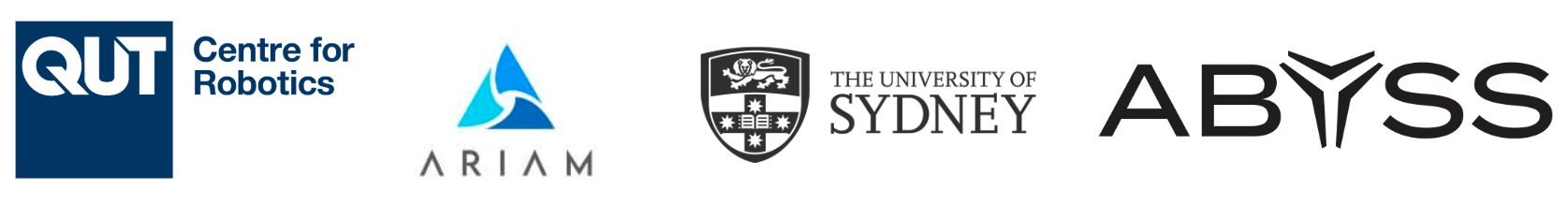 QUT Centre for Robotics, ARIAM, The University of Sydney and Abyss Solutions logos