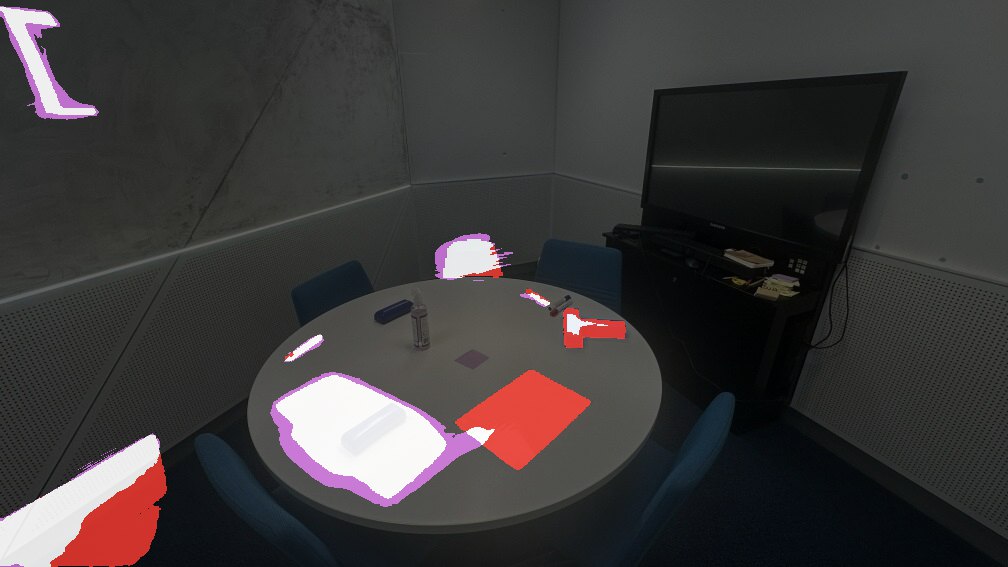 Meeting room: O-SCD change mask, IoU 0.532, F1 0.695